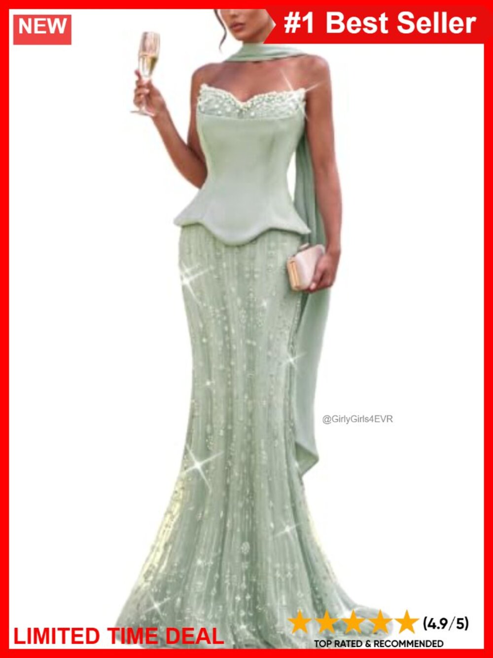 Sequined Beaded Evening Gown Bodycon Mermaid Formal Prom Dress
